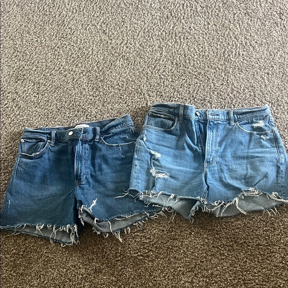 Lot of TWO Abercrombie & Fitch Blue Distressed Jean Shorts